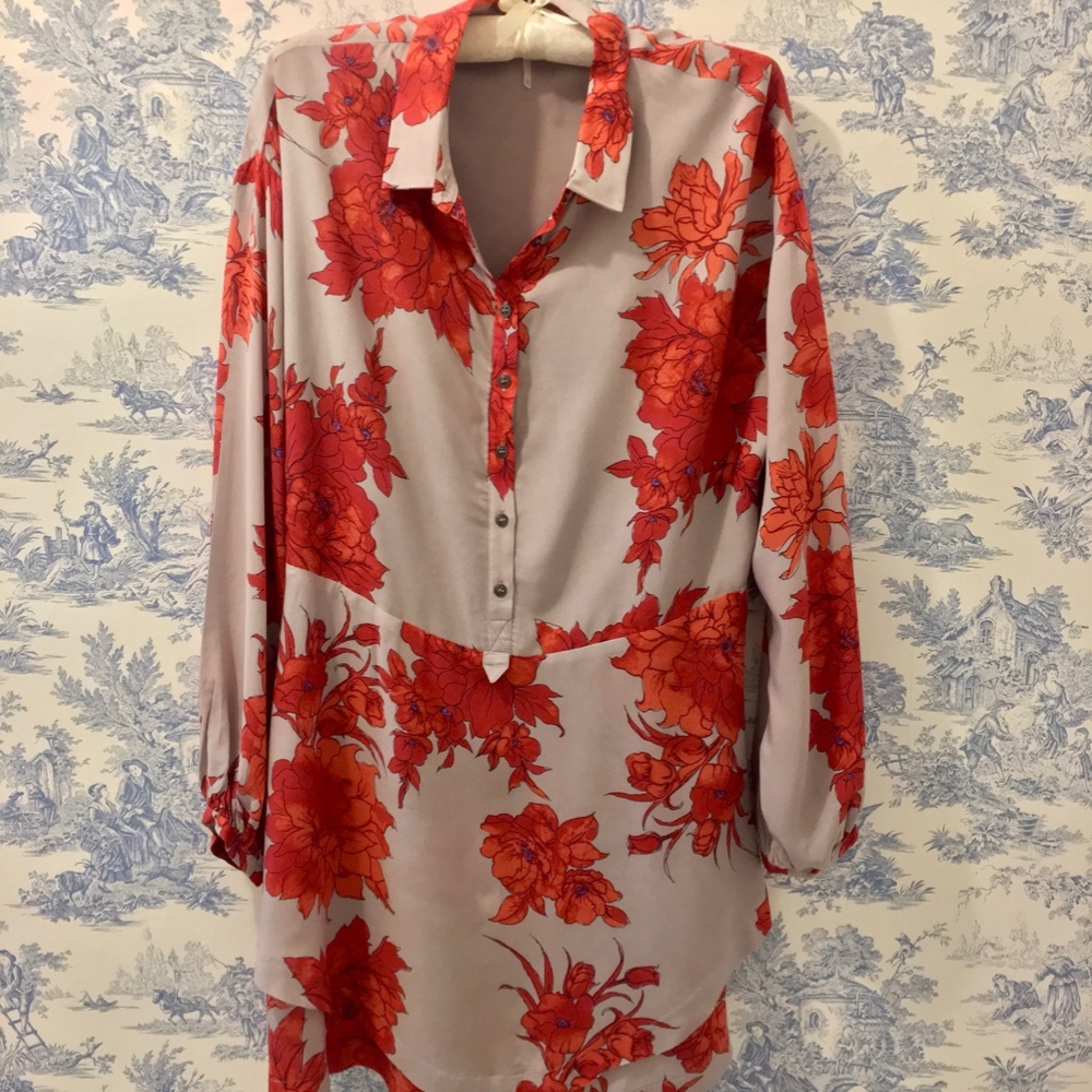 Free People Red/Gray Mini Dress Tunic XS